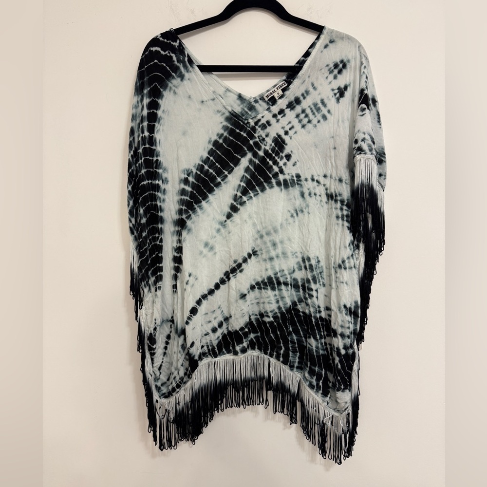 Black and White Tie-Dye Fringe cover up